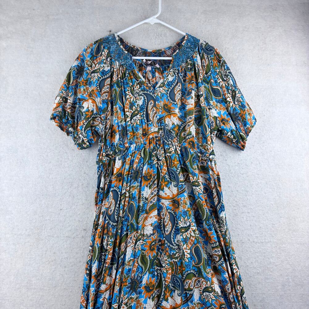 Harlow & Rose Paisley Floral Maxi Dress Womens XL Blue Fit Flare Peasant Cottage - Picture 3 of 12